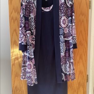 R & M 3/4 sleeve 2 piece jacket dress with necklace